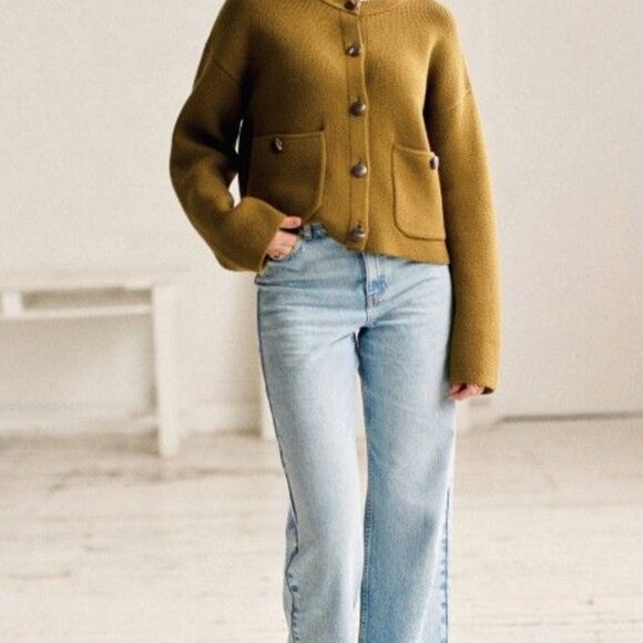 Sezane Valerio Jacket. Merino Wool Knit Sweater. Olive Green. Size XS - Picture 2 of 7